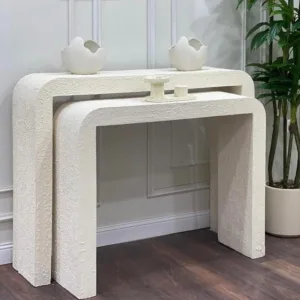 طاولة مدخل مستطيلة لون ابيض مطفي قطعتين