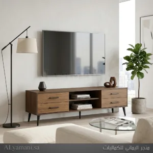 طاولة تلفزيون بلازما بني بأدراج