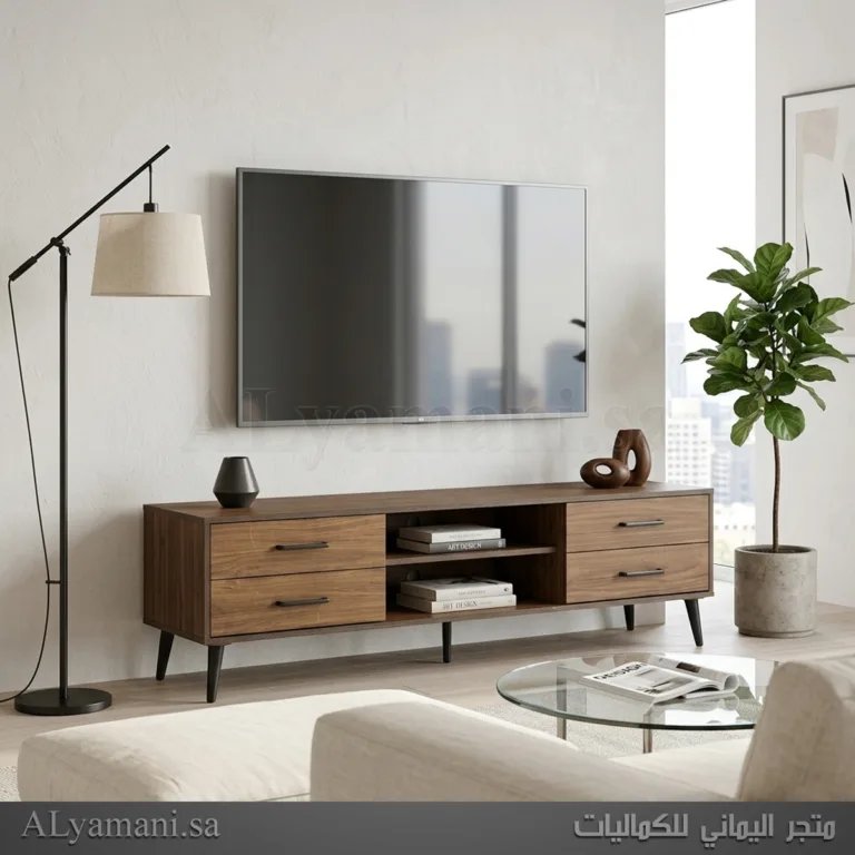 طاولة تلفزيون بلازما بني بأدراج