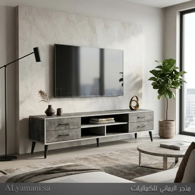 طاولة تلفزيون بلازما رصاصي بأدراج