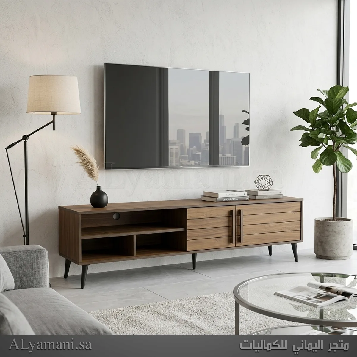 طاولة تلفزيون بلازما بني مودرن