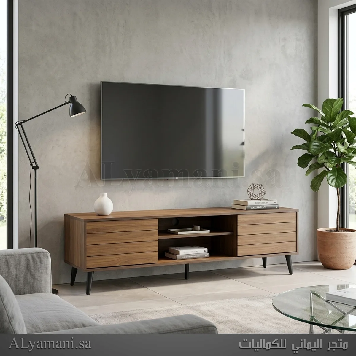 طاولة تلفزيون بلازما بني محروق مودرن