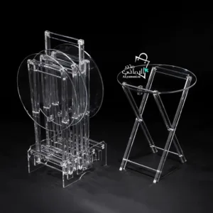 طاولات خدمة اكريليك طقم 4 قطع شفافة دائرية