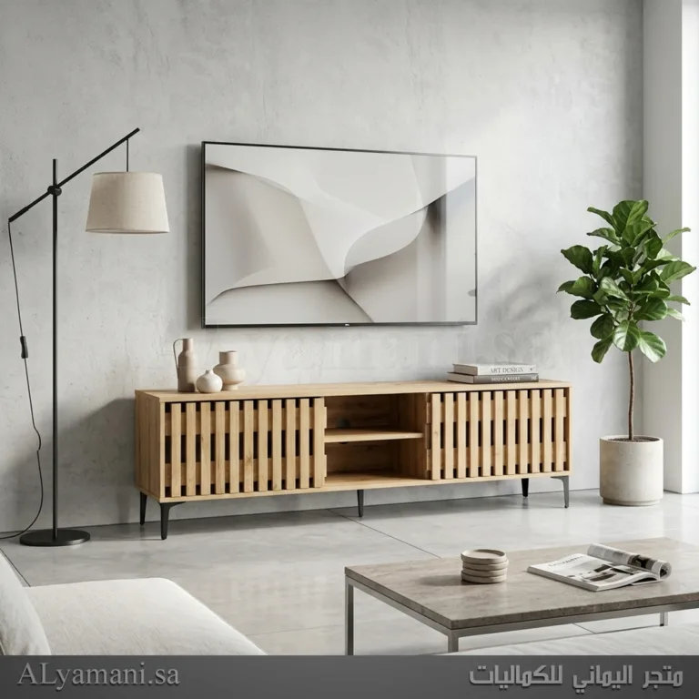 طاولة تلفزيون بلازما بني فاتح خشبي