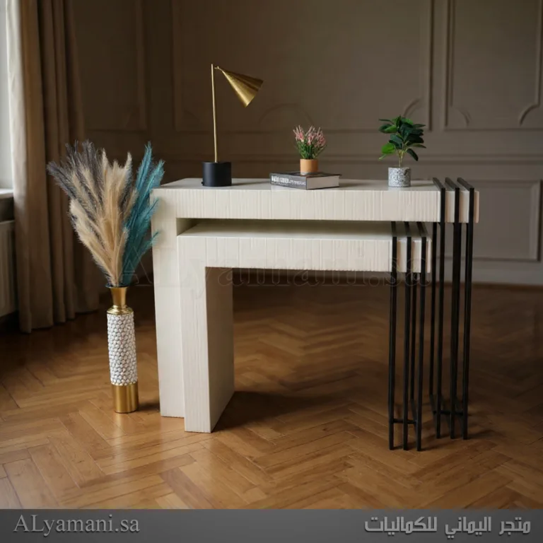 طاولة مدخل كونسول ابيض بقاعدة حديد