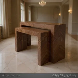 طقم طاولات كونسول استقبال بني خشبي فخم بتصميم مودرن وتعتيق فاخر