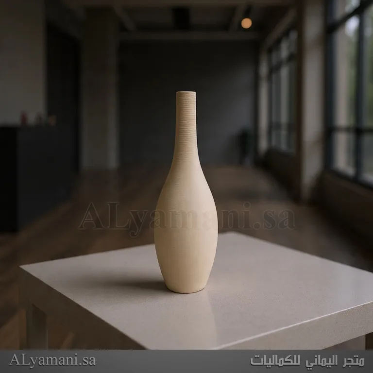 فازة مزهرية بعنق طويل سيراميك ابيض