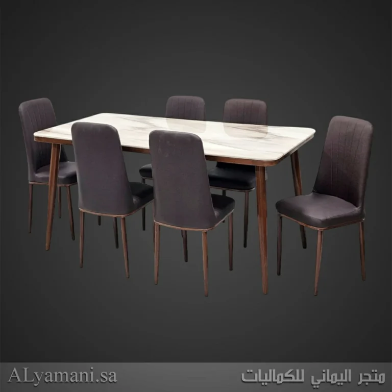 طاولة طعام رخام 6 كراسي بني