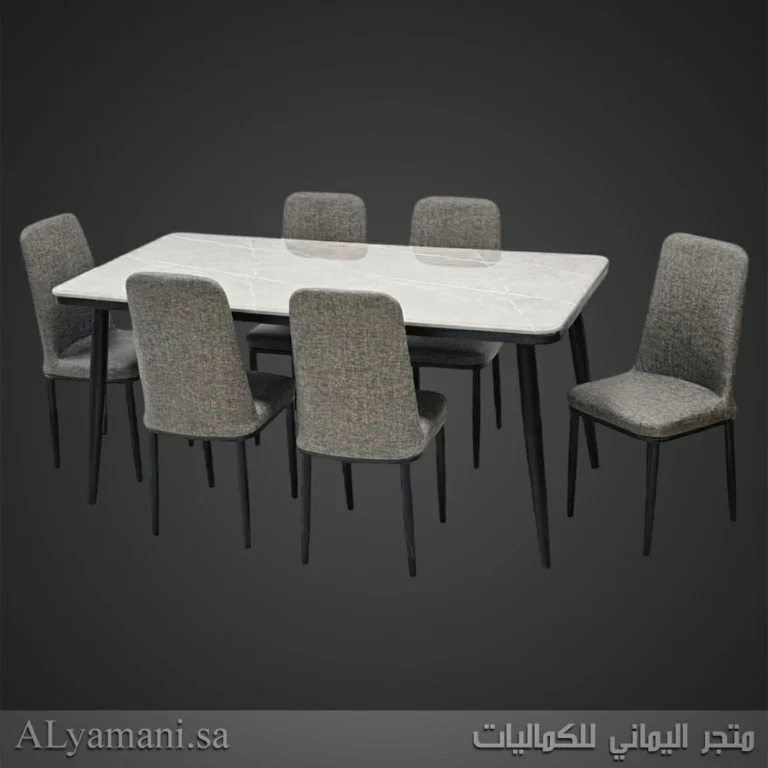 طاولة طعام رخام 6 كراسي رصاصي