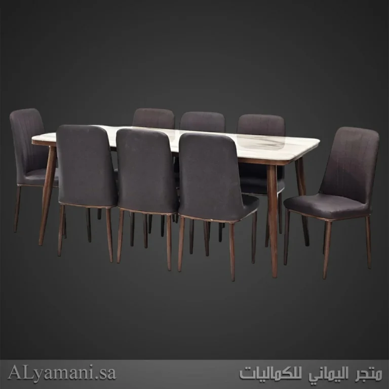 طاولة طعام رخام 8 كراسي بني