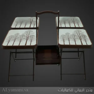 طقم طاولات خدمة وضيافة مع حامل لون بني