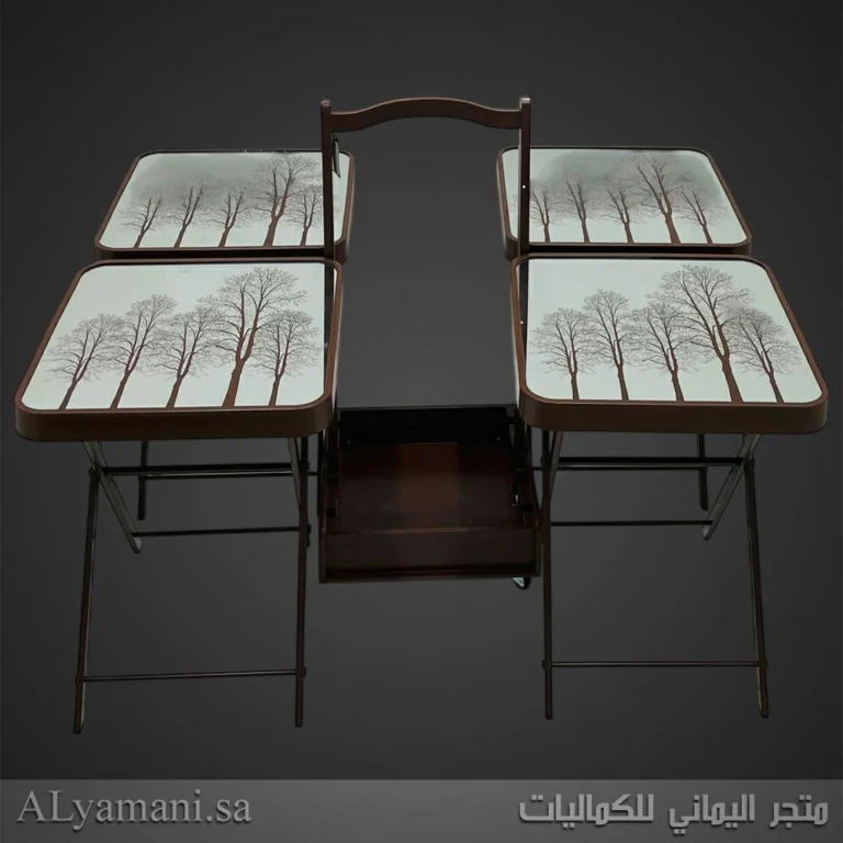 طقم طاولات خدمة وضيافة مع حامل لون بني