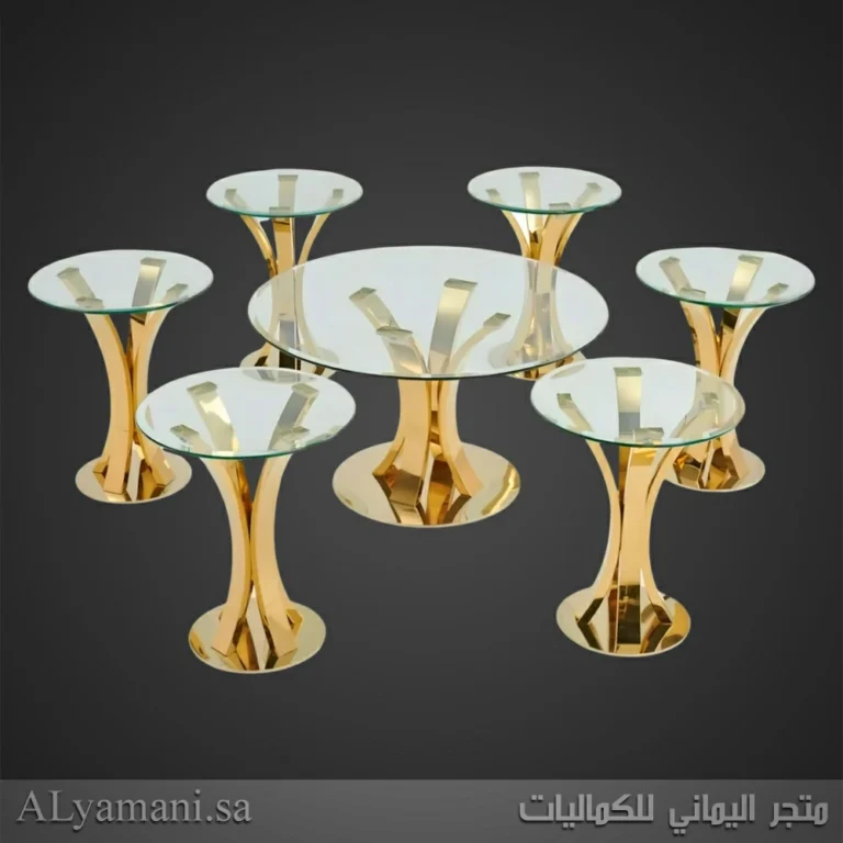 طقم طاولات شاي وتقديم ستيل وزجاج دائرية