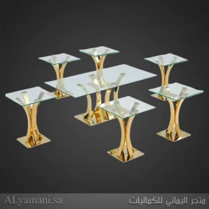 طقم طاولات للخدمة والتقديم من الزجاج والستيل