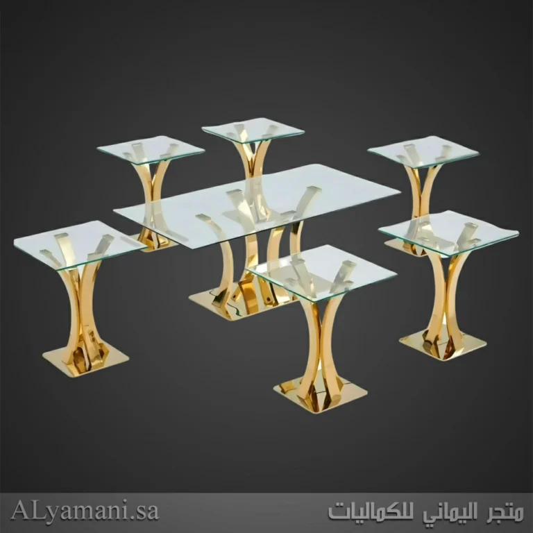 طقم طاولات للخدمة والتقديم من الزجاج والستيل