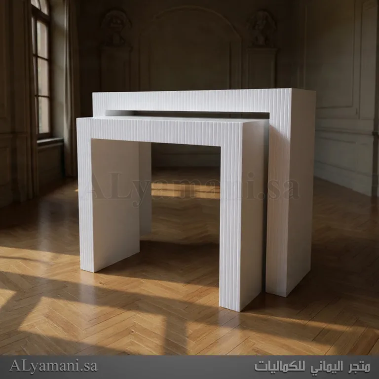 كونسول استقبال مقلم بتصميم مربع لون سكري