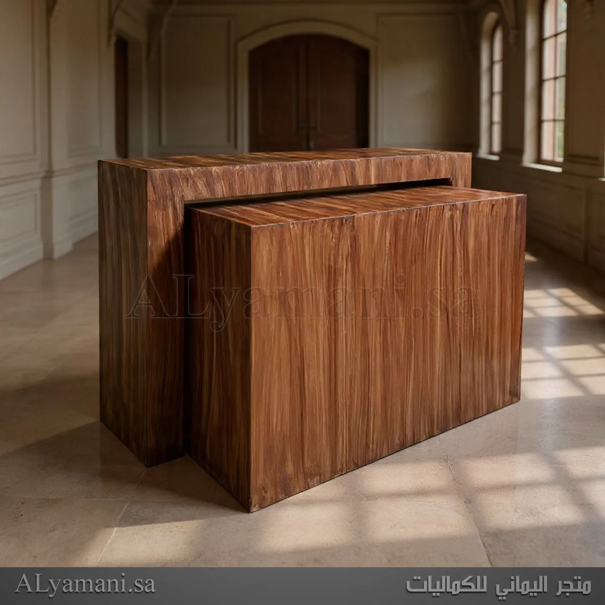 طاولة مدخل مربعة بني معتق خشبي - الصورة 2