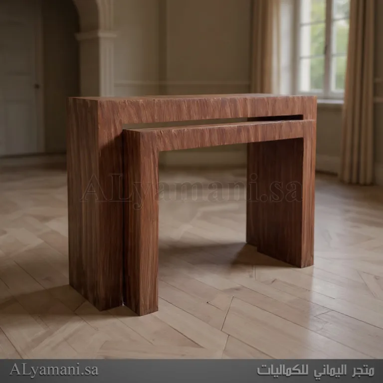 طاولة مدخل مربعة بني معتق خشبي