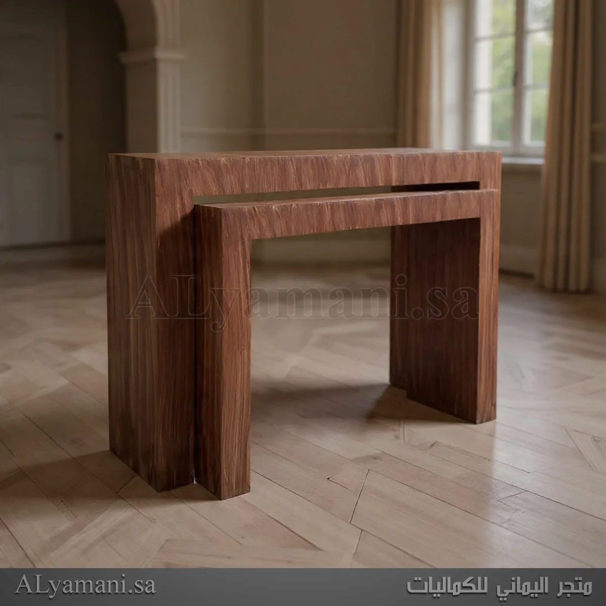 طاولة مدخل مربعة بني معتق خشبي