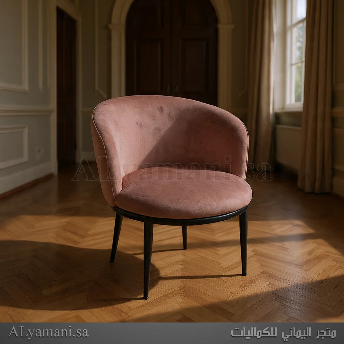 طقم جلسة كافيهات كرسيين وطاولة بني فاتح مخملي - كرسي كافيه