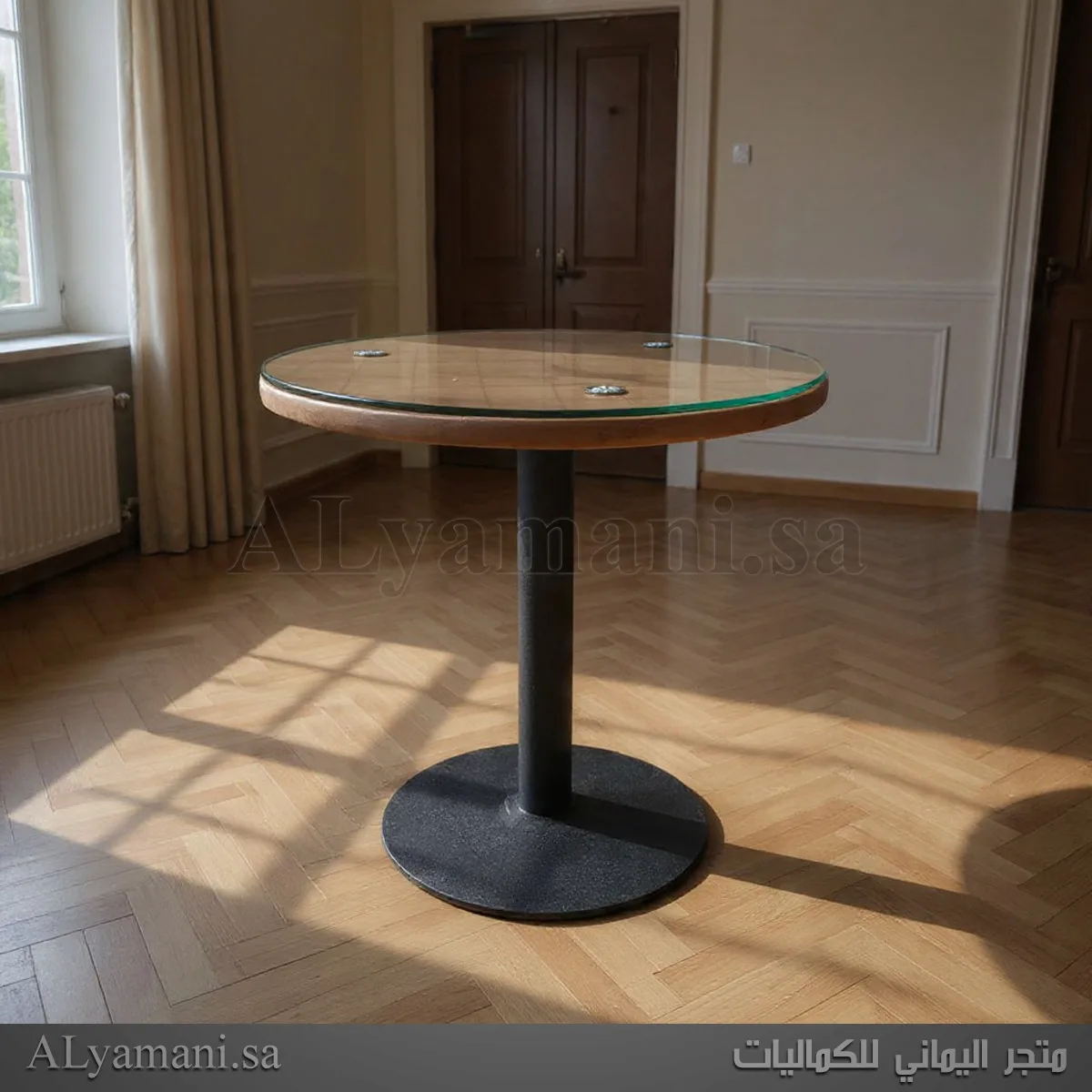 طقم جلسة كافيهات كرسيين وطاولة بني فاتح مخملي - طاولة كافيه