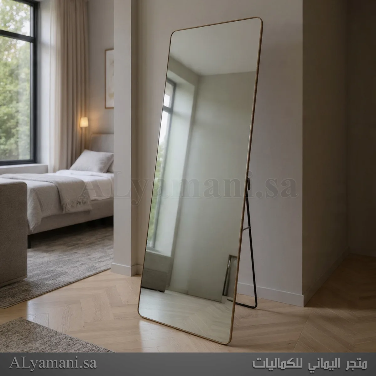 مرايا أرضية جدارية مستطيلة 180x80 سم اطار ذهبي