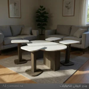 طاولة تقديم وخدمة سنديان بني وأبيض