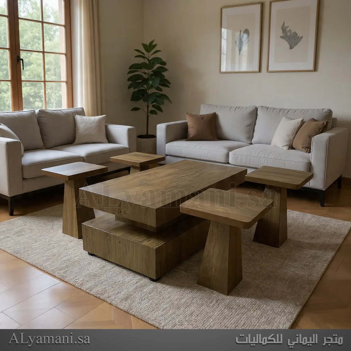 طاولة تقديم وخدمة سنديان بني