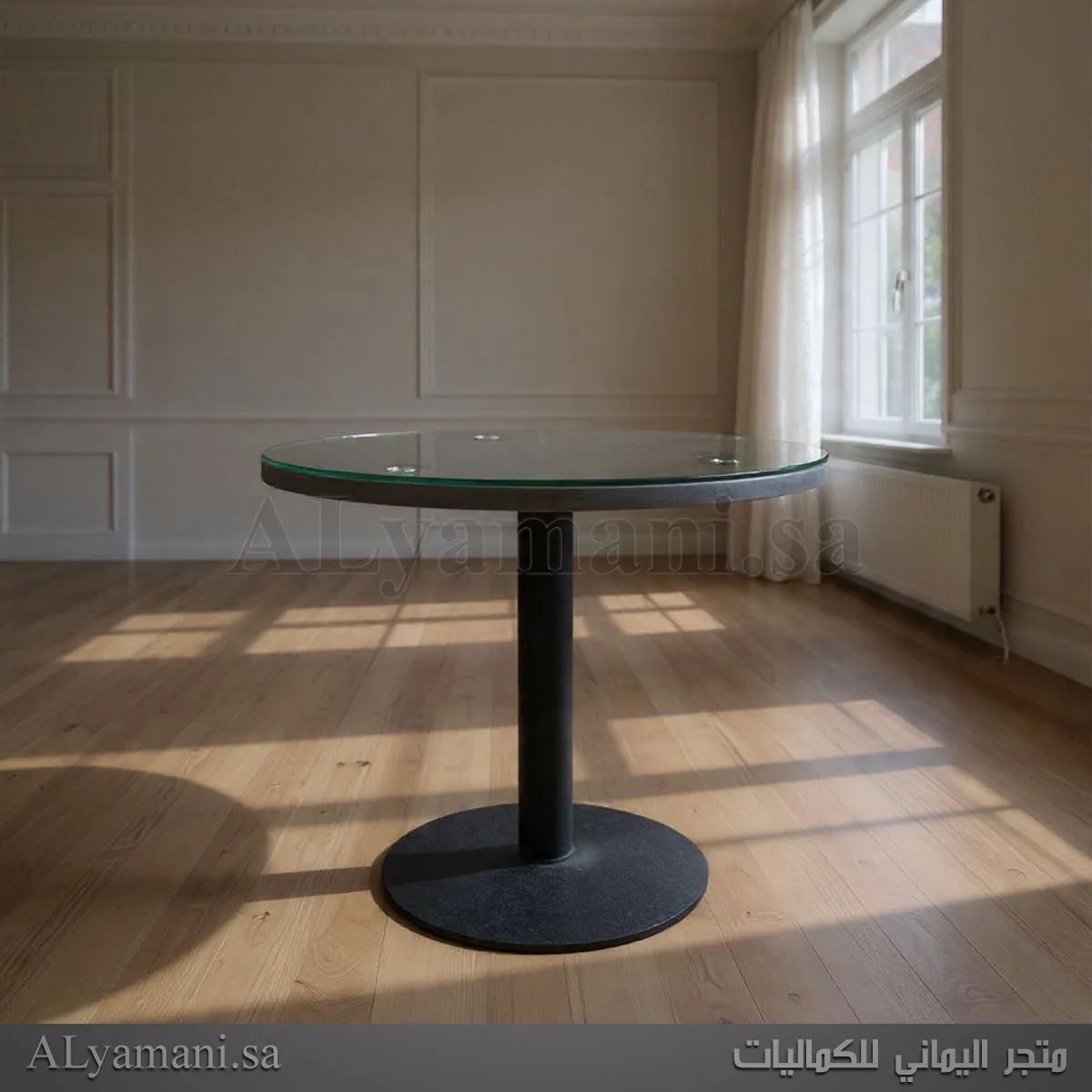 طقم جلسة كافيهات كرسيين وطاولة رمادي مخملي - صورة للطاولة