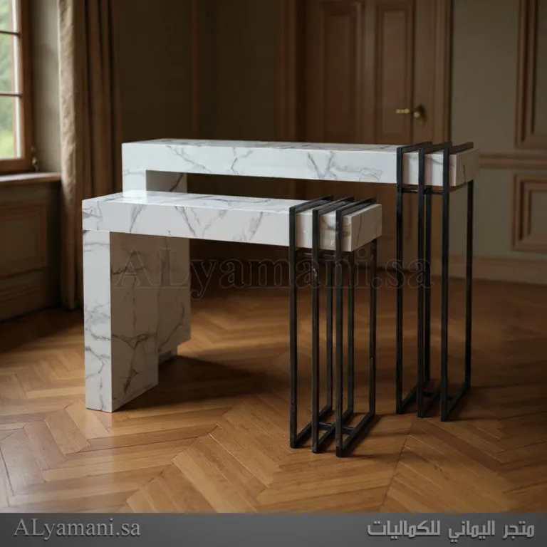 طقم طاولة استقبال بديل الرخام ابيض واسود