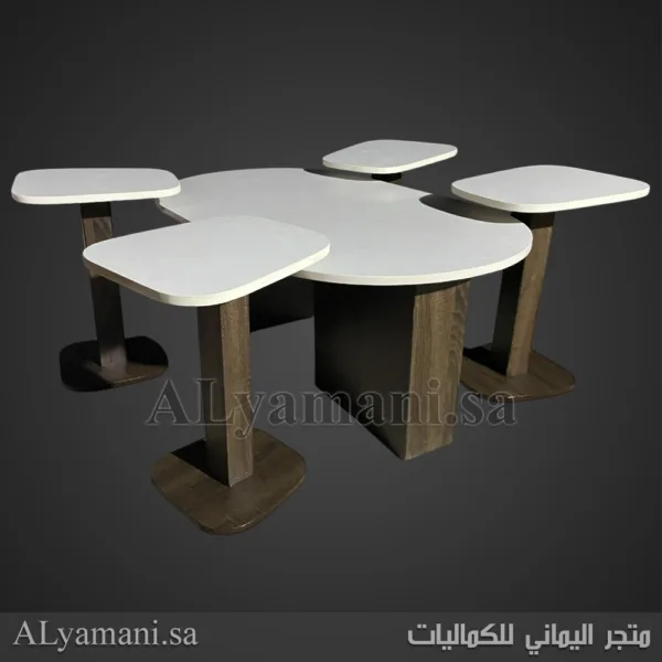 طاولة تقديم وخدمة سنديان بني وأبيض