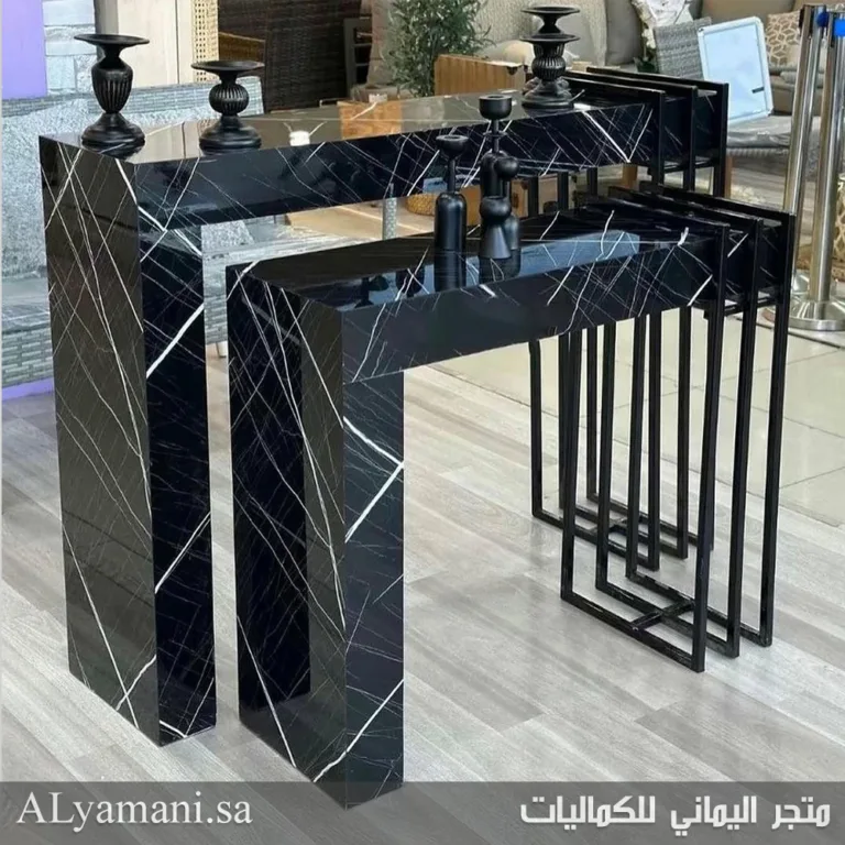 طقم طاولة استقبال بديل الرخام اسود