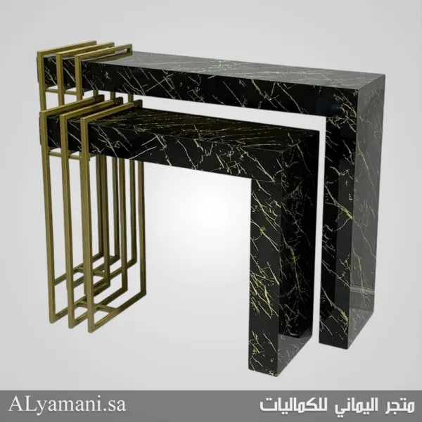 طقم طاولة استقبال بديل الرخام اسود وذهبي