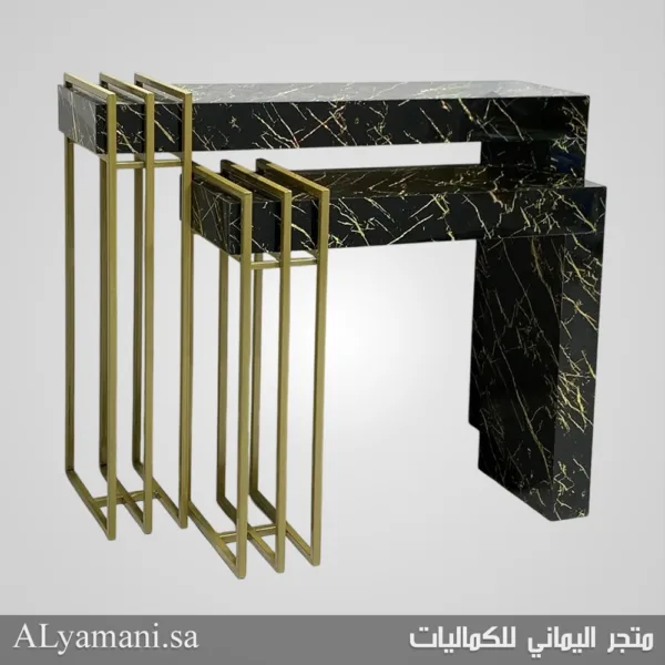 طقم طاولة استقبال بديل الرخام اسود وذهبي