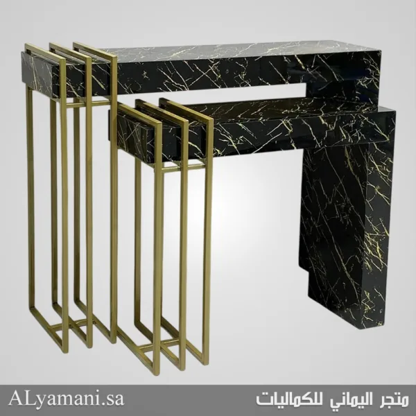 طقم طاولة استقبال بديل الرخام اسود وذهبي