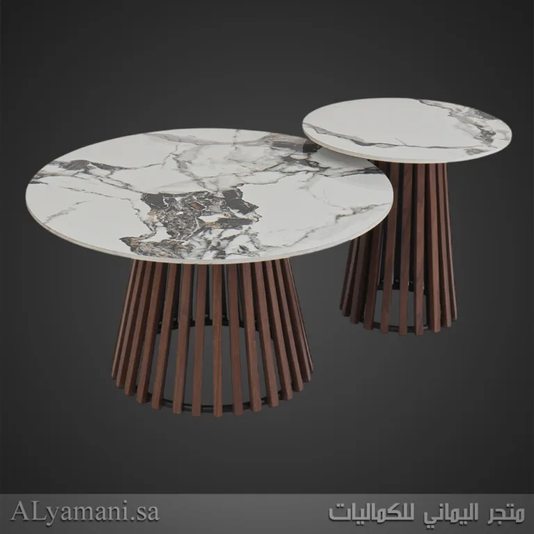 طقم طاولة شاي وقهوة دائرية بديل الرخام