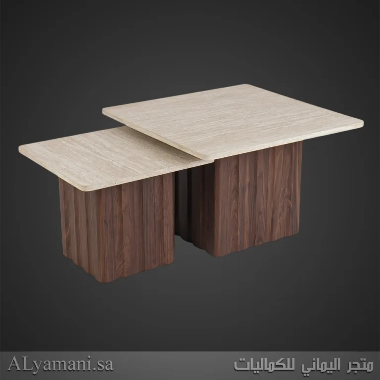 طقم طاولة شاي وقهوة مربعة باللون البني والبيج