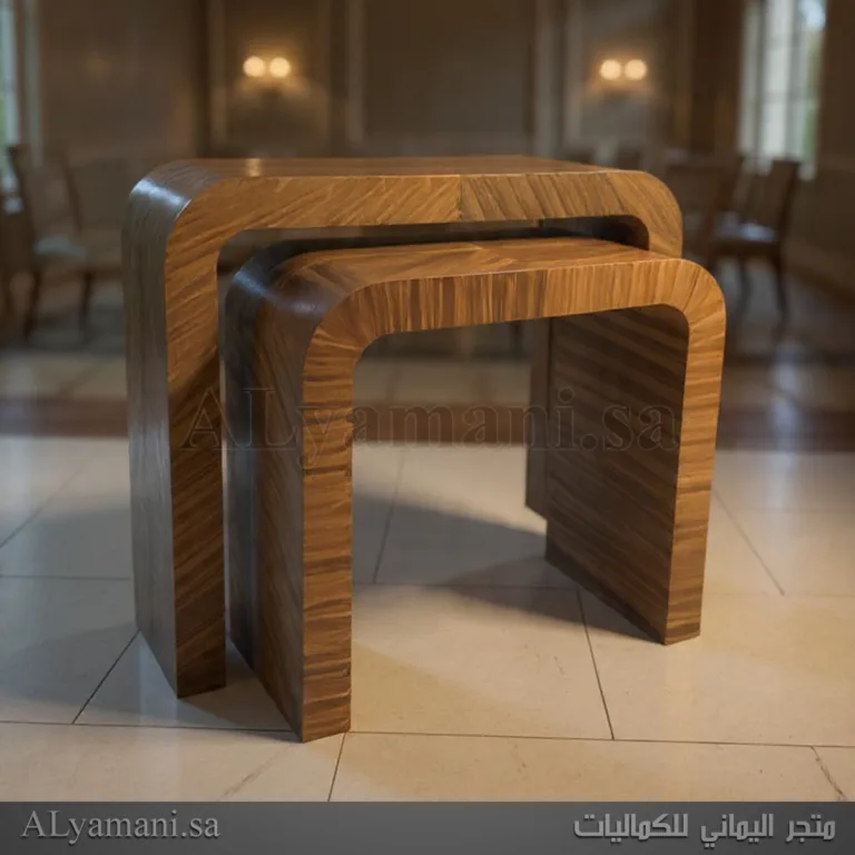 طاولة استقبال مقوسة بني معتق يدوي