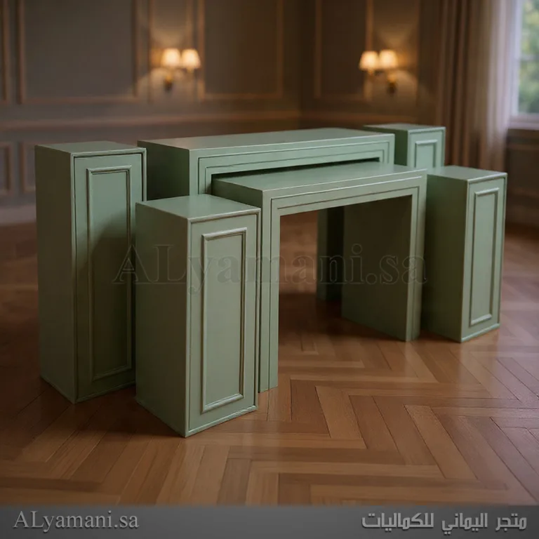 طقم استقبال مربع مع ستاندات اخضر فستقي