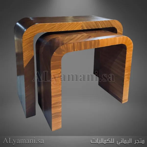 طاولة استقبال مقوسة بني معتق يدوي