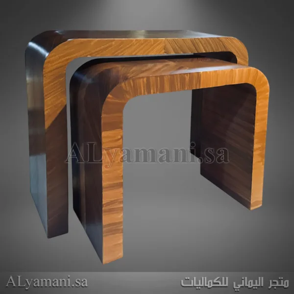 طاولة استقبال مقوسة بني معتق يدوي