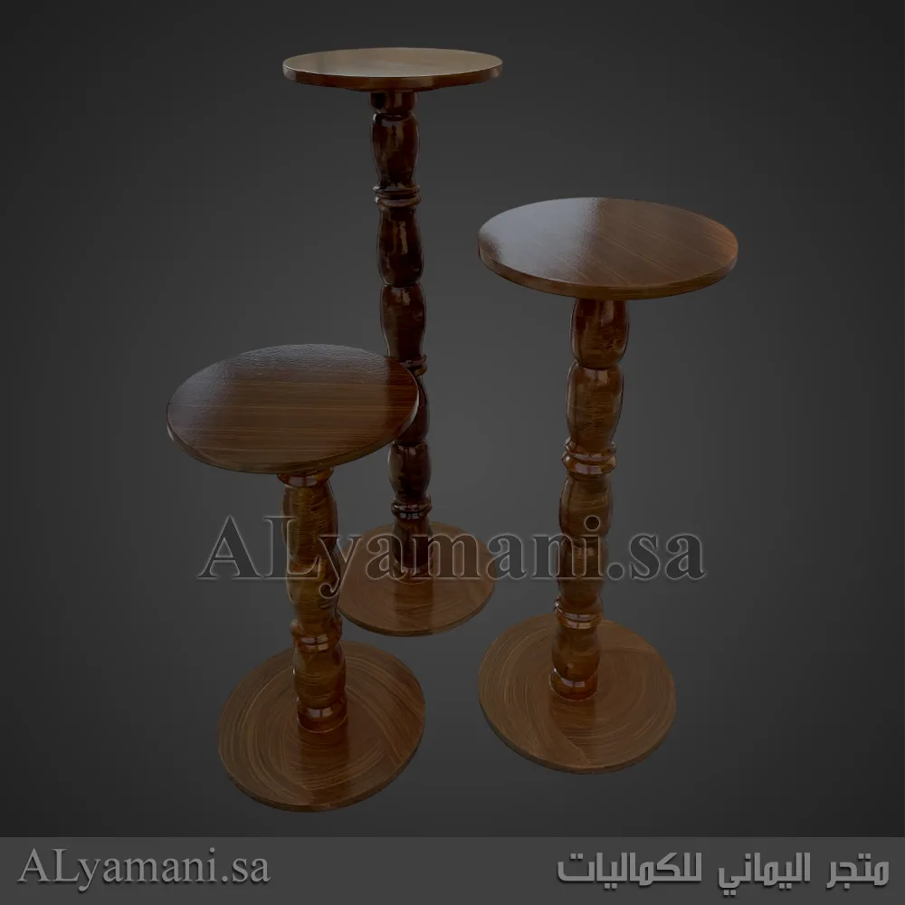 طقم طاولات جانبية ستاند استقبال بني معتق يدوي