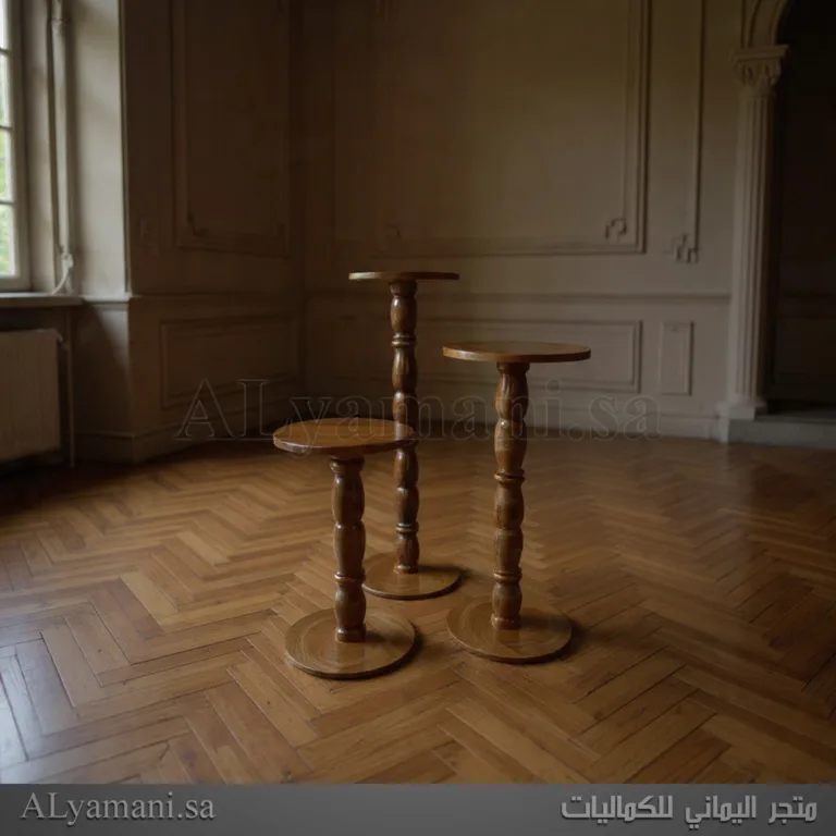 طقم طاولات جانبية ستاند استقبال بني معتق يدوي