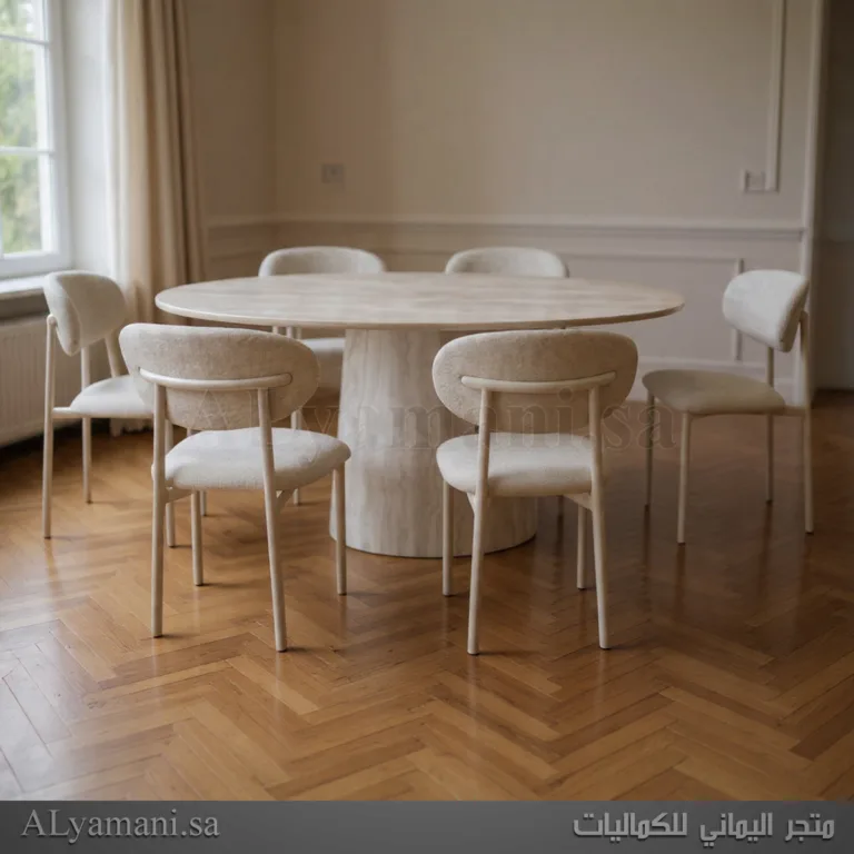 طاولة طعام سيراميك وخشب دائرية 6 كراسي