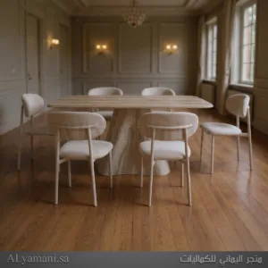 طاولة طعام رخام وخشب مربعة 6 كراسي