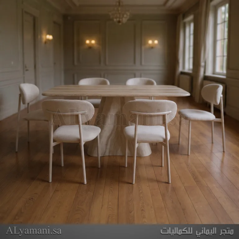 طاولة طعام رخام وخشب مربعة 6 كراسي