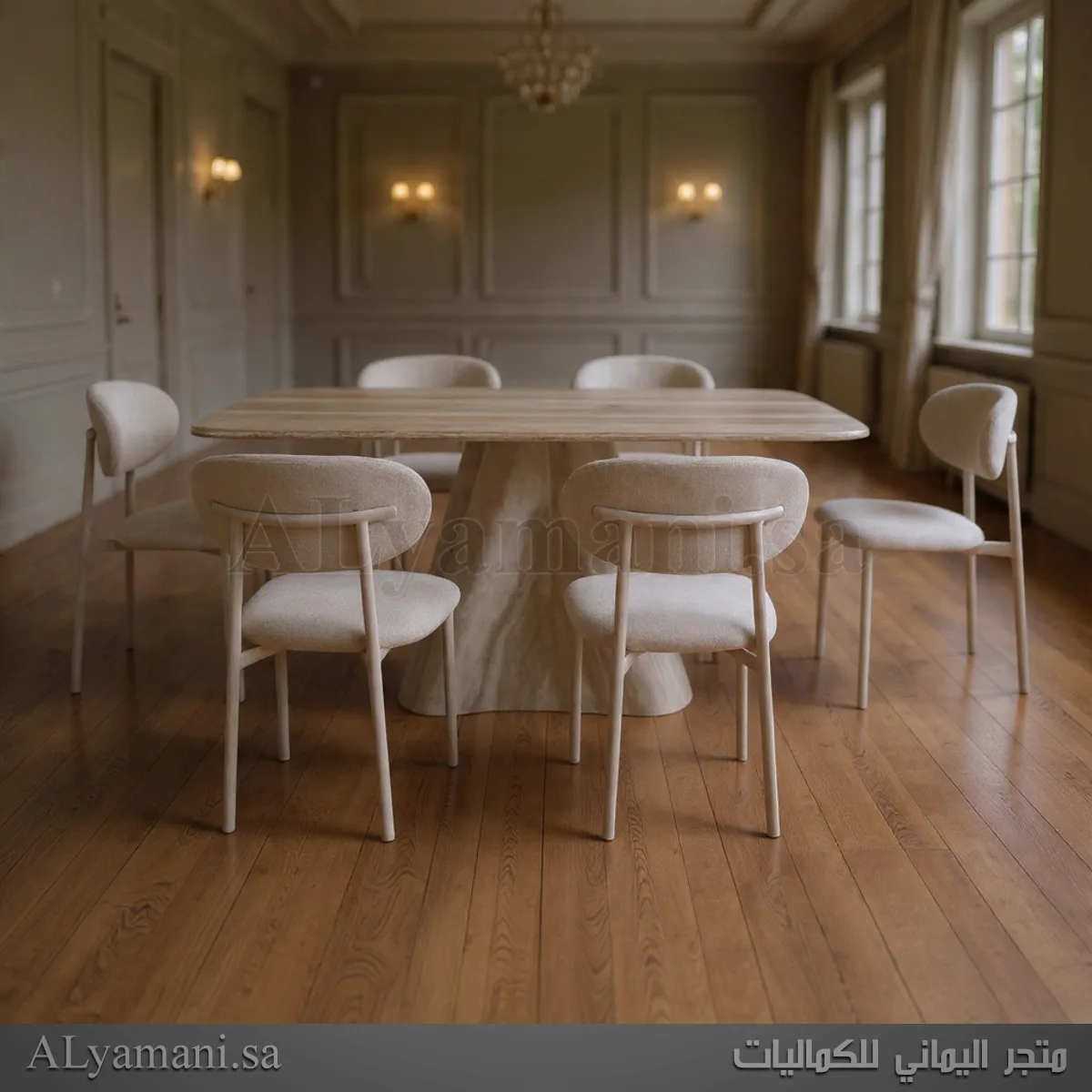 طاولة طعام رخام وخشب مربعة 6 كراسي