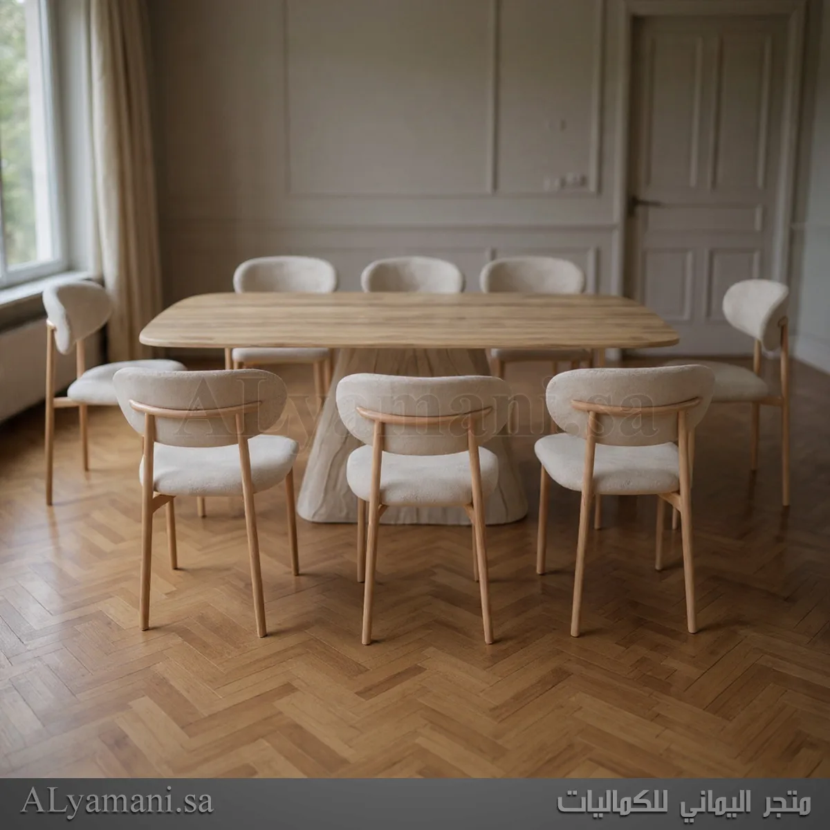 طاولة طعام رخام وخشب مربعة 8 كراسي
