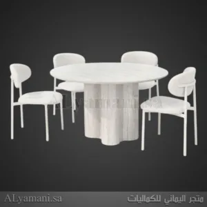 طاولة طعام رخام وخشب دائرية 4 كراسي