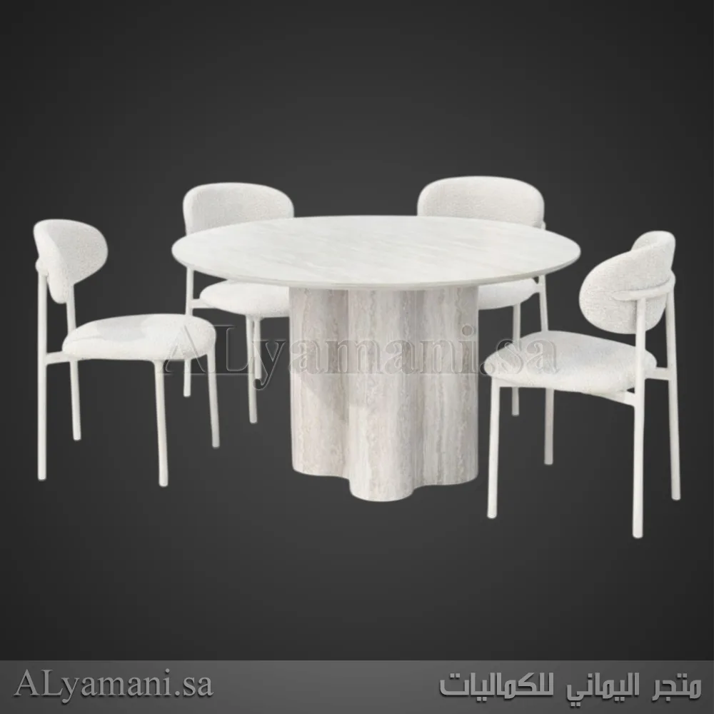 طاولة طعام رخام وخشب دائرية 4 كراسي